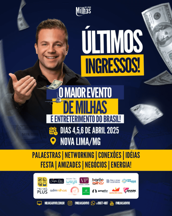 Evento Milhas ao vivo dias 4 a 6/4/25 em Nova Lima/MG